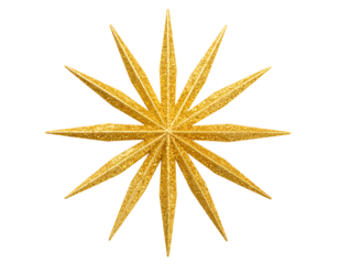 A stunning golden star decoration with sharp points, radiating a sense of elegance and festive charm.