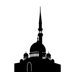 Mosque Silhouette: Black and White Minimalist Icon of Islamic Architecture