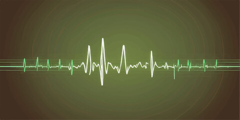 Naklejka premium Abstract audio wave and heart pulse on a green medical EKG monitor line graph