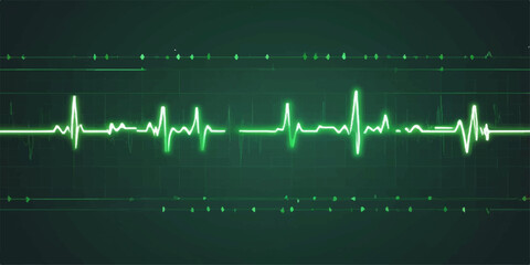 A pulsating green EKG line on a hospital monitor graphs a patient's heartbeat