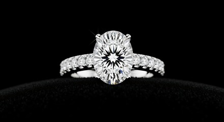 Oval Diamond Engagement Ring with Pave Band