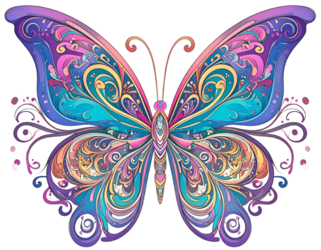 Pastel Ornamental Butterfly Illustration with Flowing Details