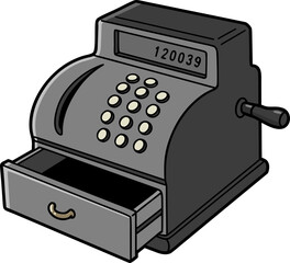 An outdated cash register with an empty drawer. A symbol of the transition from cash to digital payments and online shopping, where a physical cash register is no longer necessary.