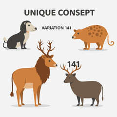 Obraz premium Unique animal variations and fantasy creature concepts including lions, deer, and canine-like beasts