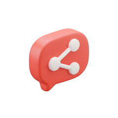 3d share icon inside a red speech bubble isolated on transparent background