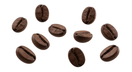 Scattered Roasted Coffee Beans on Black Background isolated on a transparent background