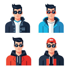 Modern trendy young men portraits with sunglasses and stylish outfits collection