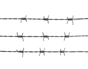 Three strands of barbed wire isolated on transparent png background.