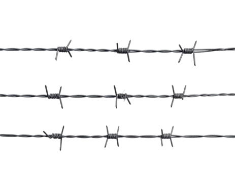 Three strands of barbed wire isolated on transparent png background.