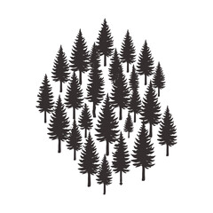 Obraz premium Vector tree silhouettes, sunset forest wilderness tree, olive black tree silhouette logo or icon isolated on white background
