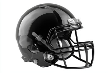 Fototapeta premium Black football helmet with shiny finish resting on white background showcasing modern design and craftsmanship