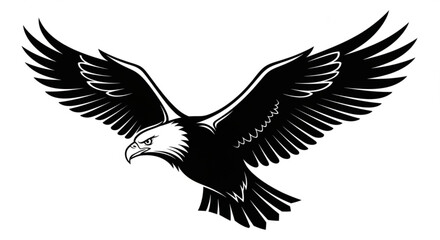 Fototapeta premium Illustration of a soaring bald eagle with outstretched wings in black and white design style art