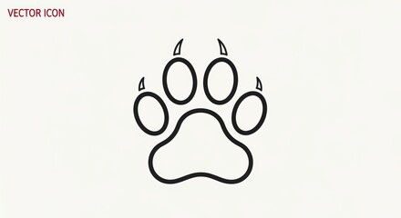 Vector icon of a black outline animal paw print with claws on a clean white background, ideal for animal-themed designs and digital projects.