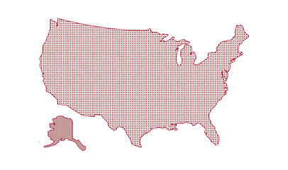 Stylized USA Map with Red Dotted Texture with Outline &ndash; Vector Illustration