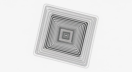 Concentric Grayscale Rounded Squares: An Abstract Geometric Optical Illusion with Depth on a White Background