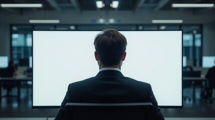 Man Working in Front of Screen in Modern Office