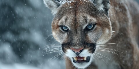 Mountain lion prowls snowy wilderness