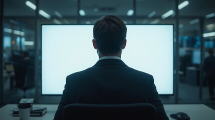 Man Working in Front of Screen in Modern Office