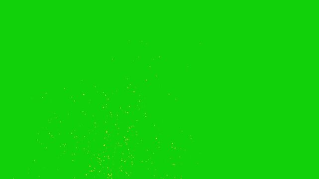 Glowing Fire particles flying ember, burning ash fire sparks isolated. 4K animation on green screen.
