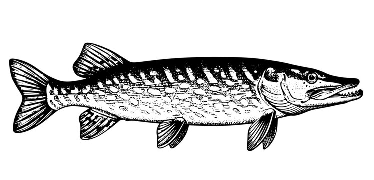 pike fish svg illustration vector line