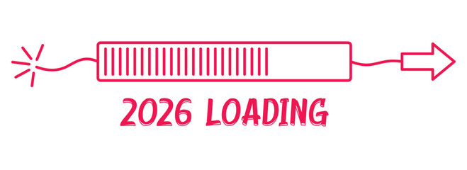 2026 futuristic loading progress bar with rocket icons, digital countdown interface, technology timeline concept, modern space launch vector illustration for innovation design