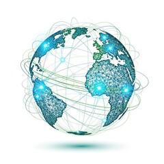 Digital globe with network connections isolated on white background