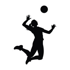 Dynamic silhouette of a female volleyball player leaping to spike the ball in mid-air