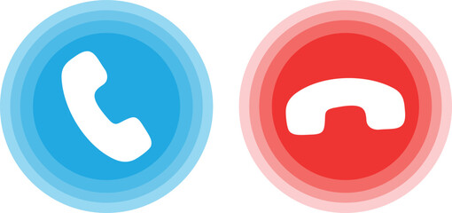 Answer and decline phone call buttons with telephone sign, accept and reject call icons, mobile communication symbols, digital vector illustration for interface and app design