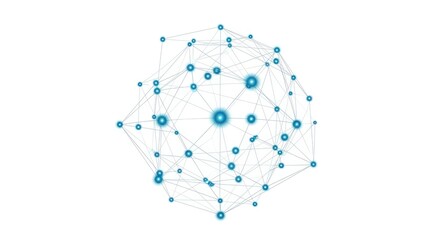 Abstract digital network with glowing blue interconnected nodes on a clean white background, representing advanced technology, global communication, and data concepts for modern innovation.