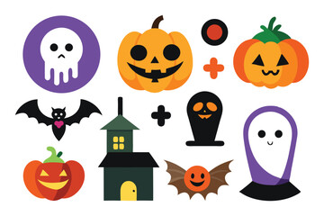 Set of Halloween Stickers Isolated on White Background
