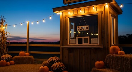 Autumn Evening at the Festive Pumpkin Patch Stand.