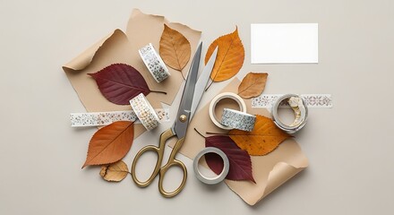 Autumn Crafting Supplies Flat Lay Composition.