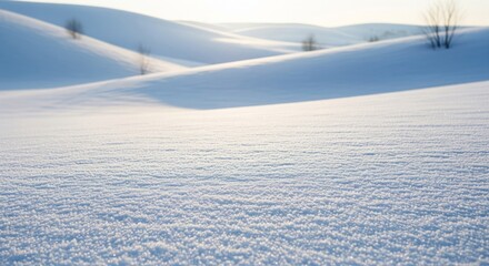 Rolling Hills Covered with Fresh White Snow Under Clear Sky at Winter Season