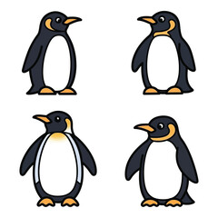 Four adorable penguin characters standing proudly with captivating expressions
