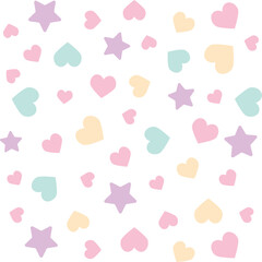 Pastel colorful Cute hearts with stars seamless pattern design