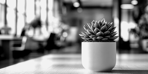 Succulent plant in a modern workspace with natural light