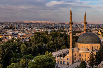 Skyline of Sanliurfa and Mevlid Halil mosque, Turkey