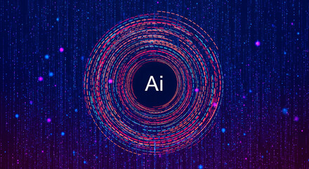 Abstract artificial intelligence background with glowing circle and dots, representing the power of ai in data processing and analysis