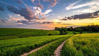 Obraz premium Rural landscape at sunset