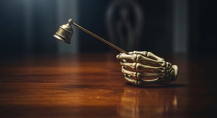 Golden Skeleton Hand Holding Candle Snuffer.