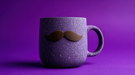 Purple speckled mug with mustache on vibrant purple background