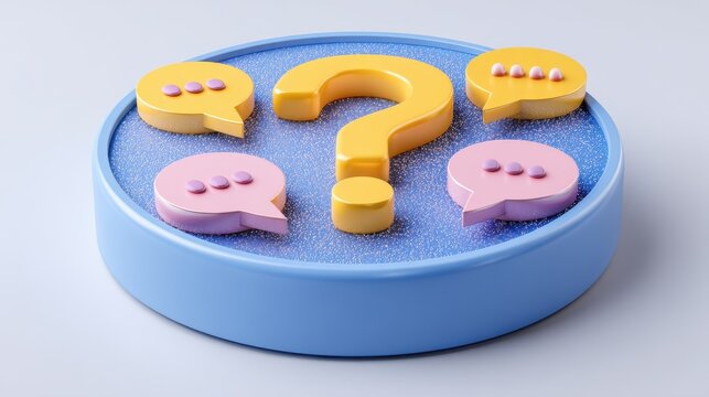 3d question and exclamation marks in speech bubble. Concept of FAQ, support and help. Problem, survey, information. 3d illustration icon isolated on white background.