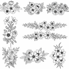 Elegant floral design elements for timeless invitations and branding projects, classic botanical illustrations for wedding stationery and feminine designs