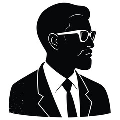 Silhouette of a man in a suit wearing glasses and a tie 
