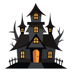 Horror House Silhouette on White Background | Halloween Special Illustration