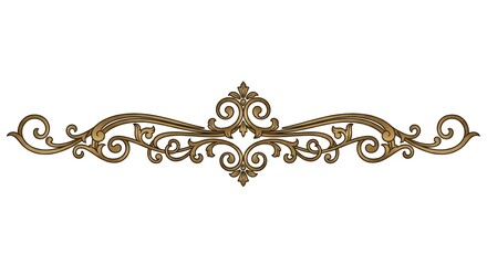 Elegant Golden Ornate Scrollwork Divider: Classic Baroque Flourish Design Element on White for Invitations and Luxury Branding