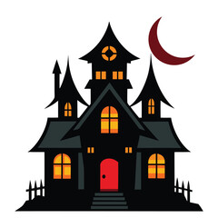 Spooky Haunted House Silhouette Isolated on White Background