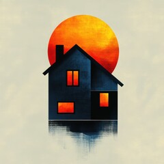 Sunset behind a modern house creating a serene atmosphere in a tranquil neighborhood setting