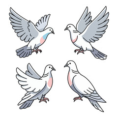 Four white doves in flight and perched symbolic of peace and freedom artistic rendering