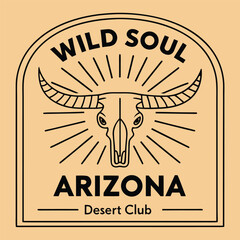 Fototapeta premium Wild soul arizona desert club emblem skull rustic western vintage emblem design